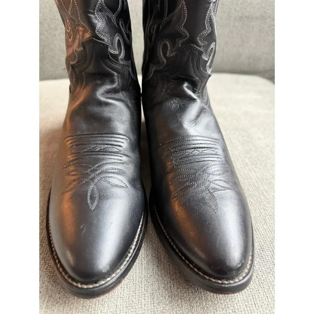Justin Mens Black London Calf Leather Western Boots 13in Cowboy Black Sz 10.5